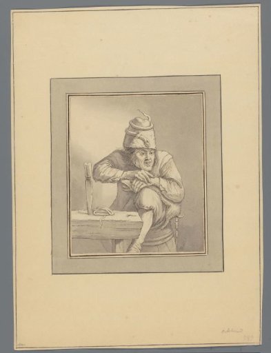Peasant squeezing sausages from a pig