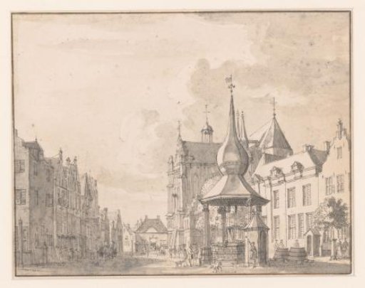 View of the market, St. Elisabeth Church and the main guard in Grave