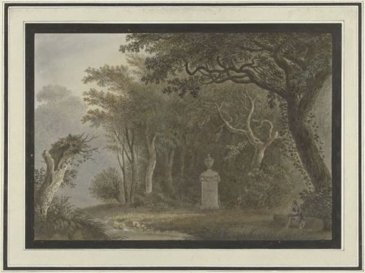 Wooded landscape with a monument to Salomon Gessner
