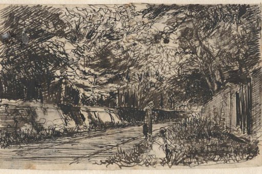 Avenue Between Trees with Two Figures