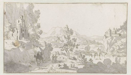 Italianate River Landscape with Travellers near Ruins