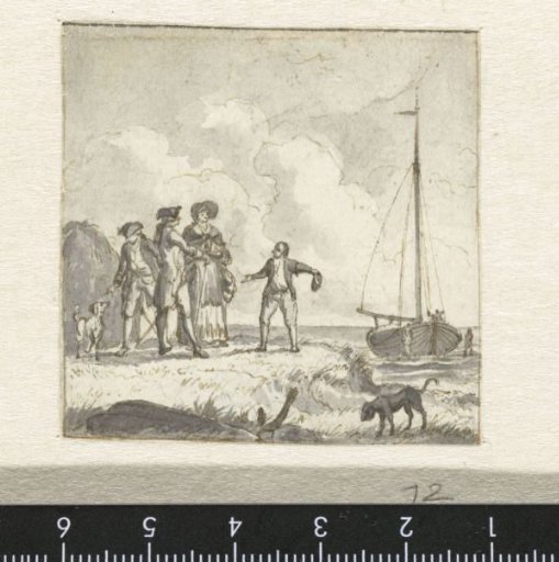 Several persons by a boat on the coast