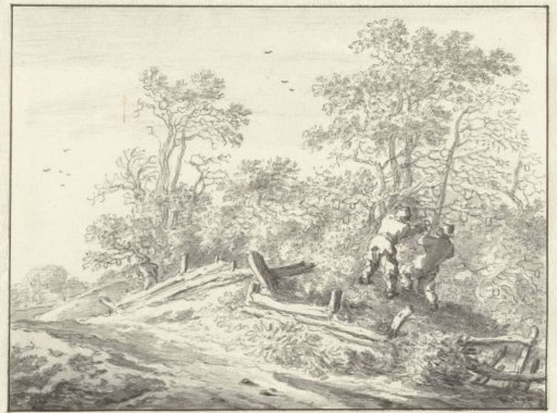 Two woodcutters by an overgrown roadside