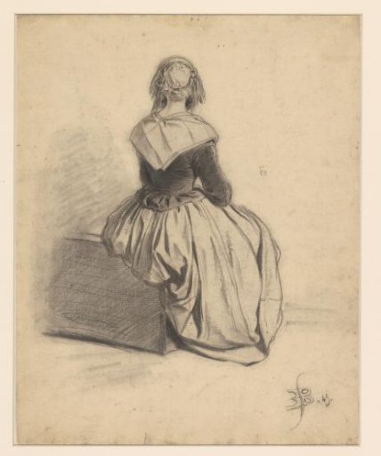 Woman Sitting on a Chest, Seen from Behind