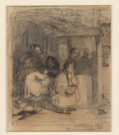 Visitors on a terrace in front of an inn
