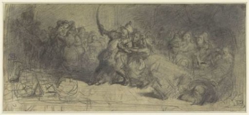 Onlookers trying to calm a fight between two men