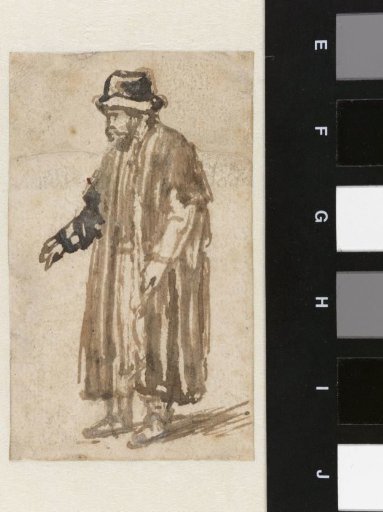 Standing Man Seen from the Side, his Right Arm Raised