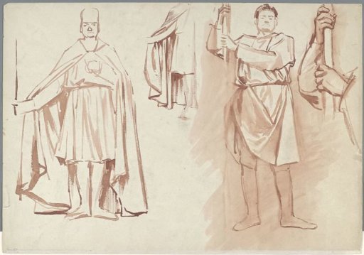 Study for the First Bossche Wall: drapery studies of standing soldiers