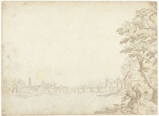 View of a town on a river (the Danube?)