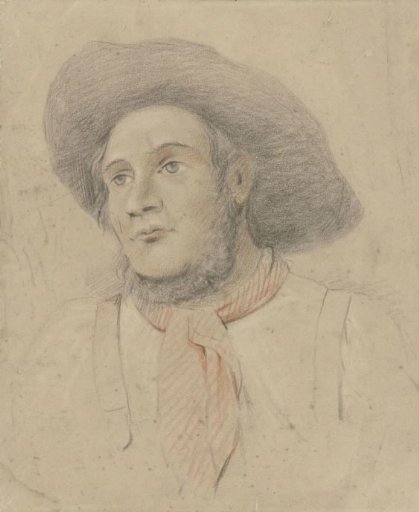 Man's head with a wide hat and neckerchief