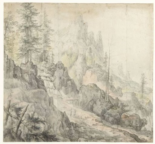 Mountain landscape with waterfall