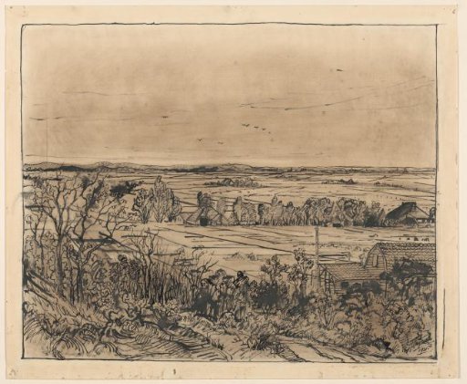 Landscape with farmhouses seen from the dunes near Bergen