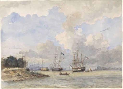 Maas near Rotterdam, with an American and Swedish ship