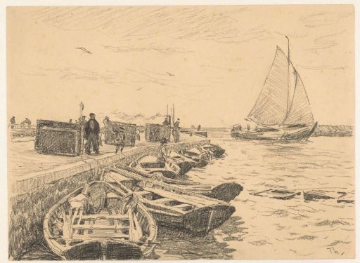 Harbour entrance with moored rowboats