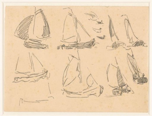 Study sheet with various boats and seagulls