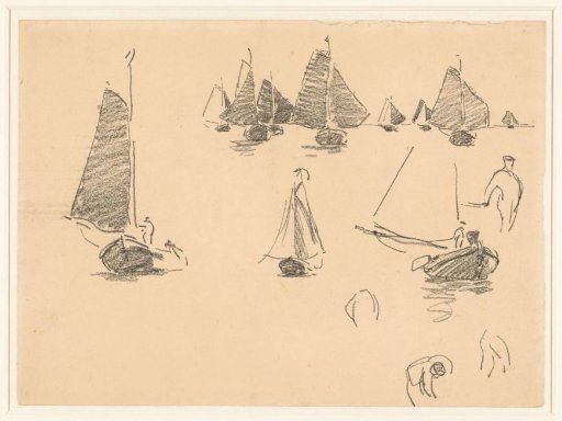 Various studies of boats and some figure studies
