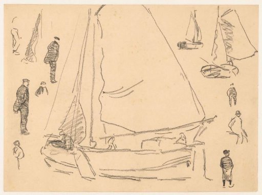 Study sheet with three sailing ships and some figures