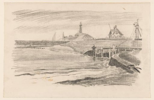 Coast at Scheveningen with Lighthouse and Signal Mast