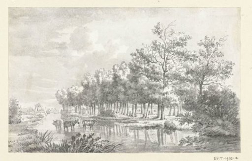 Landscape with Wading Cows