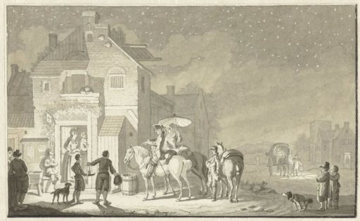 Travel party at an inn in the evening