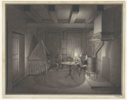 Interior with a Reading Man by Candlelight