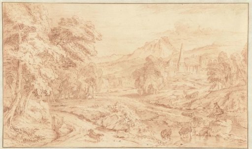 Italianate Landscape with a Shepherd and his Flock by the Water