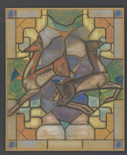 Design for a Stained-Glass Window with Two Goats