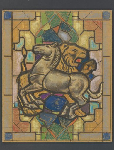 Design for a Stained-Glass Window with a Horse and Lion
