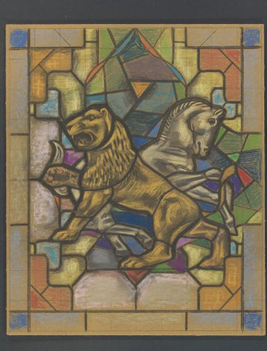 Design for a Stained-Glass Window with a Lion and Horse