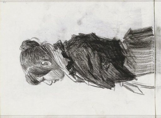 Standing young woman, in profile