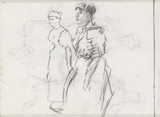 Two standing women, in profile