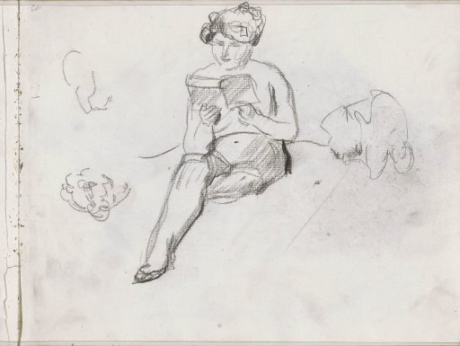 Female Heads and a Reading Female Nude