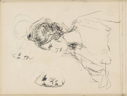 Study sheet with faces and a female head in profile
