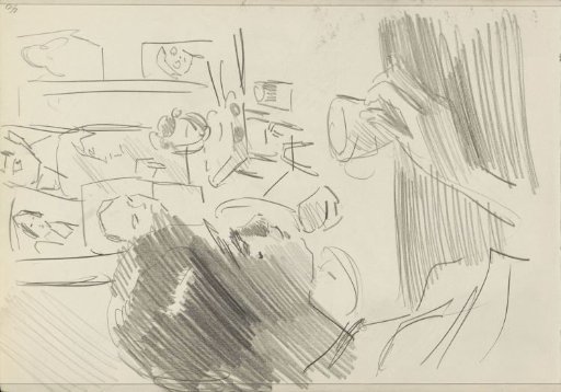 Artist with a cup in a dressing room