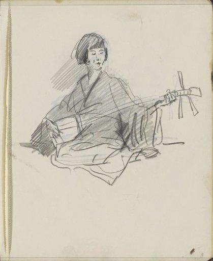 Seated Japanese woman with shamisen