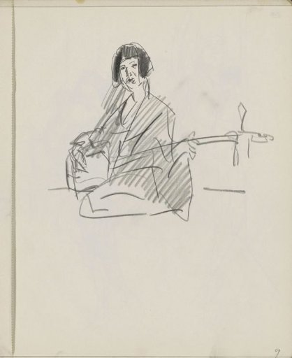 Seated Japanese woman with shamisen