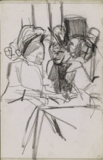 Three seated figures
