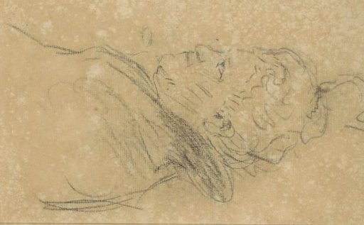 Old woman with hair ornament, in profile