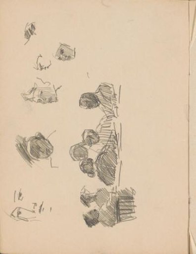 Study sheet with faces and sitting figures