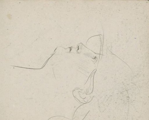 Portrait of an unknown woman with a hat, in profile