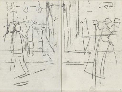 Passers-by in front of shop windows on the Nieuwendijk in Amsterdam