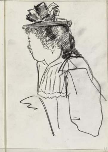 Woman with hat, in profile
