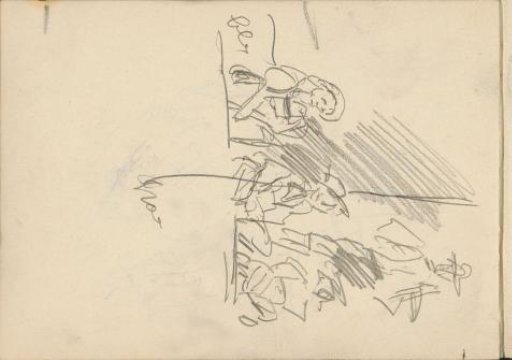Man on a dais before three seated figures
