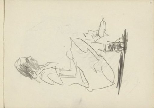 Seated woman with legs crossed, in profile