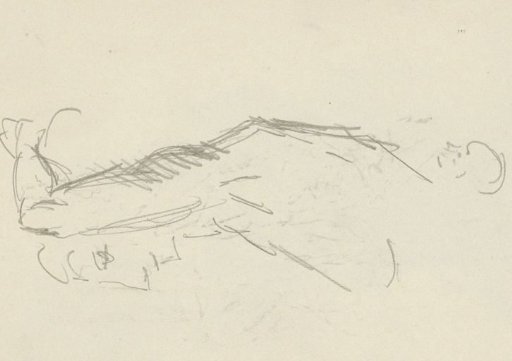 Female nude with arms raised above her head, in profile
