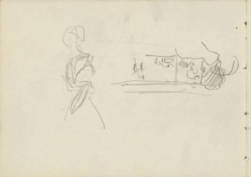 Spectator and a standing woman, in profile