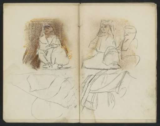 Three seated figures in Eastern dress