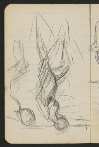 Two walking figures, possibly on the beach