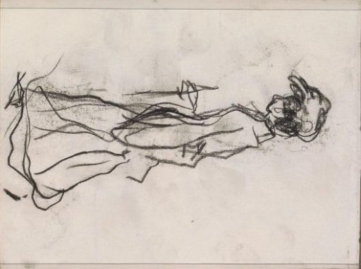 Standing woman with a hat, in profile