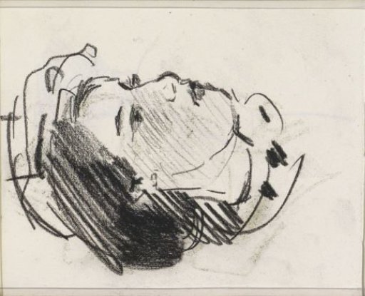 Woman's head with hat, in profile